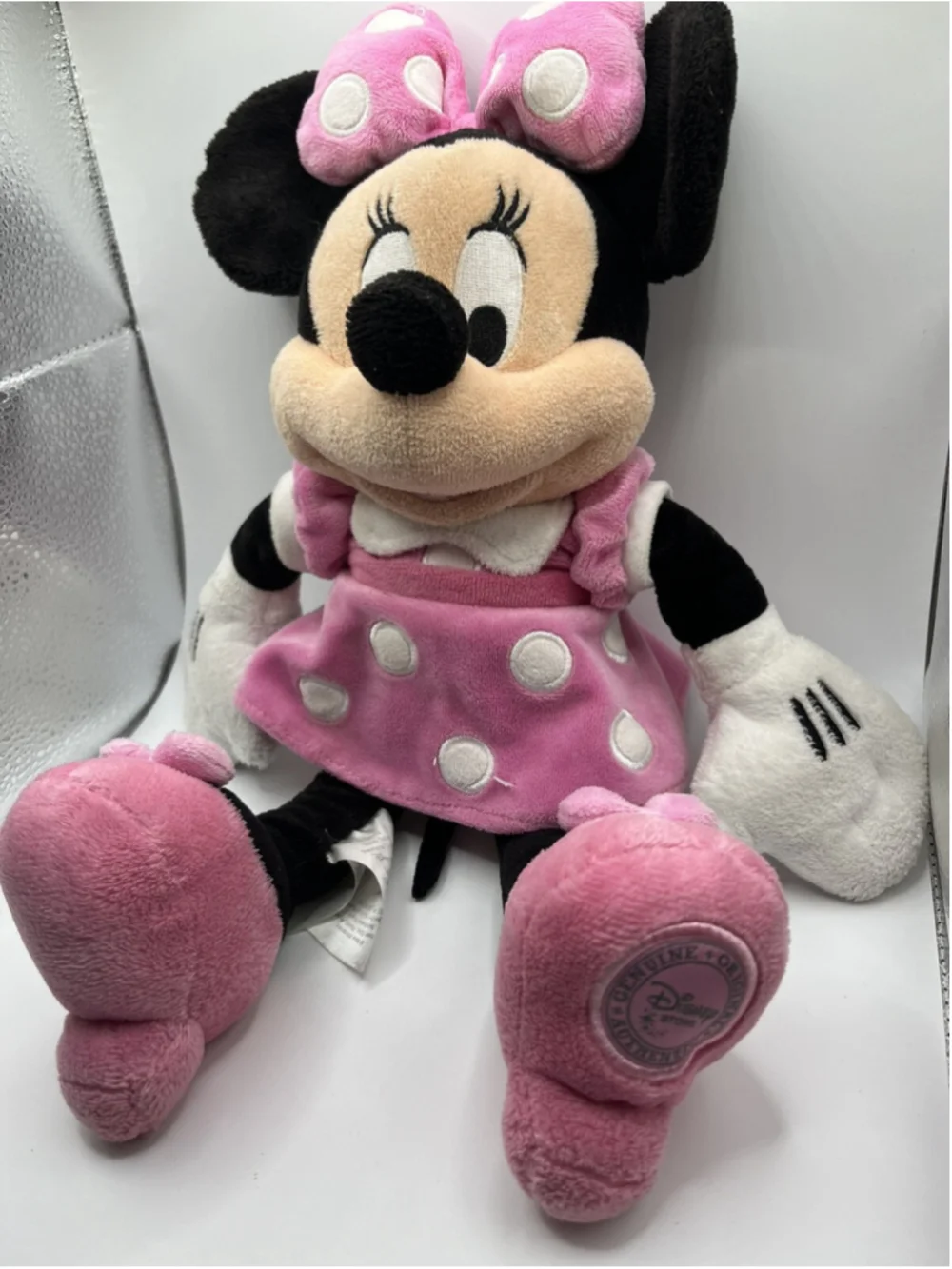 Disney Store Plush Minnie Mouse Plush Embroidered Detail Pink Bow Shoes Dress
